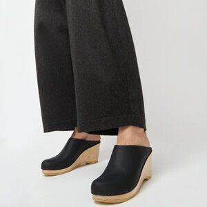 No. 6, New School Clog on High Heel Wedge in Black Nu Buc, size 38